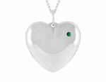 Very large solid sterling heart pendant set with tsavorite garnet.