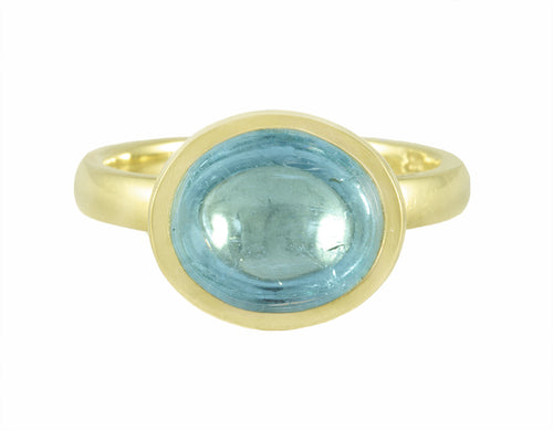 18k green gold ring set with aquamarine