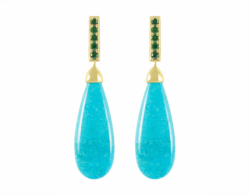 Turquoise drops set in green gold with tsavorite garnets.