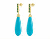 Turquoise drops set in green gold with tsavorite garnets.