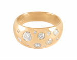 18k gold ring flush set with diamonds.